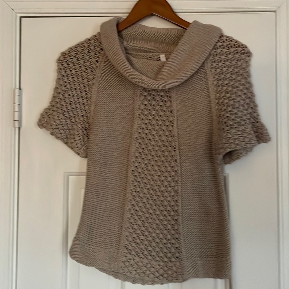 Taupe colored short sleeve sweater